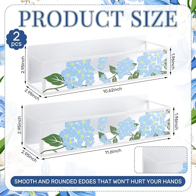 Beeveer 2 Pack Hydrangea Magnetic Spice Rack for Refrigerator Metal Magnet Basket Shelf for Fridge Seasoning Storage Organizers Home Decor Kitchen Accessories (Blue)