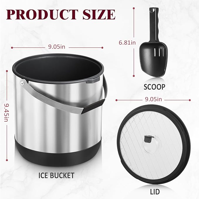 6.8L/7QT Insulated Ice Bucket with Lid & Scoop,Double-Wall Ice Bucket for Parties,Cocktail Bar(Black)