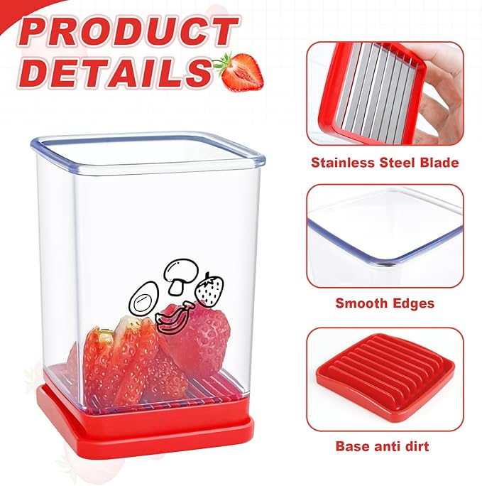 2Pcs Cup Slicer,Stainless Steel Fruit Slicer for Strawberry and Banana, Red Multifunctional Kitchen Portable Slicing Tool for Vegetable Salad
