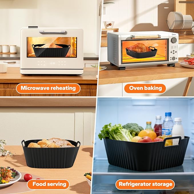 SelfTek 2 Pack Silicone Air Fryer Liners for Ninja Crispi Pro AS101CY - 2 Silicone Liners for 6 QT & 2.5 QT Glass Container, Easy Clean Air Fryer Basket Liners, Reusable Air Fryer Replacement Parts