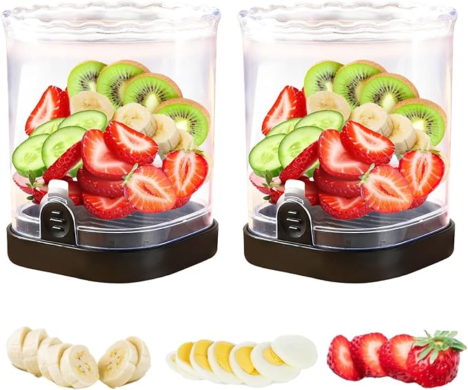 Fruit Cutter and Chopper – Cup Slicer for Strawberry, Grape, Banana, Mushroom, Kitchen Gadget for Fruits and Vegetables, Compact Slicing Tool (Black-2pcs)
