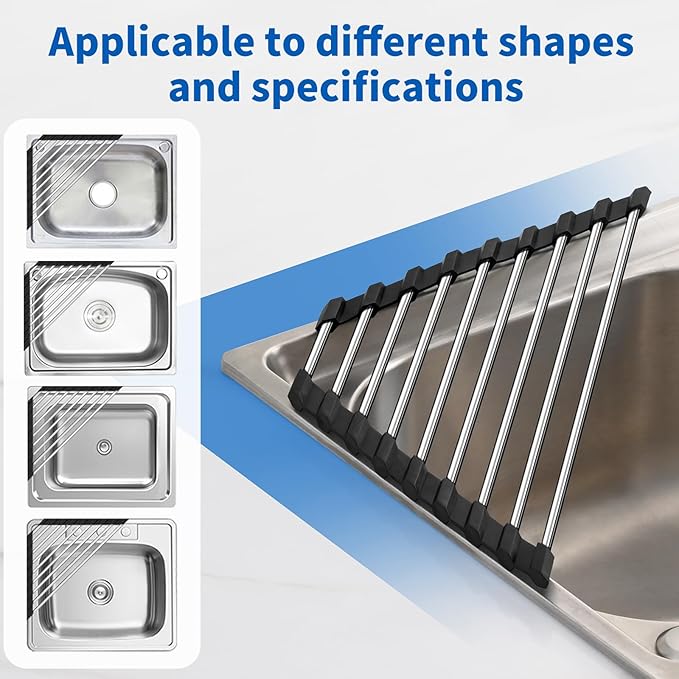 Corner Sink Caddy Triangle Dish Drying Rack for Sink Corner, Dish Drying Rack in Sink, Sponge Holder Roll Up Dish Drying Rack Over The Sink,Drainer Mat Sponge Caddy for Counter Storage