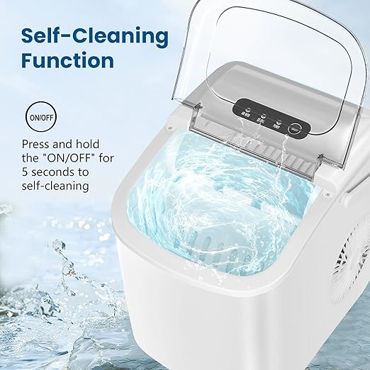 Ice Makers Countertop, Portable Ice Maker Machine with Carry Handle, 26Lbs/24H, Ice Machine Self-Cleaning with Basket and Scoop for Home Kitchen Party,White
