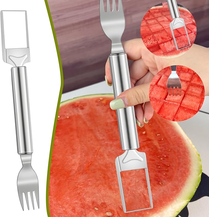 Velaco 2-in-1 Watermelon Cutter and Fork, 9.5 Inch Stainless Steel Fruit Cutter Slicer Tool - 1 PCS