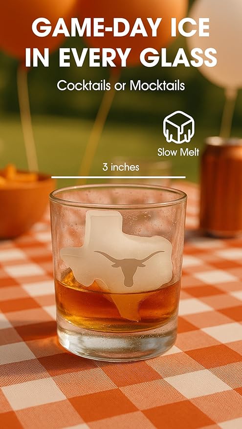 TEAM ICE - Texas Silicone Ice Cube Tray - Large Silicone Ice Cube Mold for Whiskey & Cocktails, Durable Ice Tray for Game Day Drinks, College Logo Ice Mold for Fans & Tailgate Parties