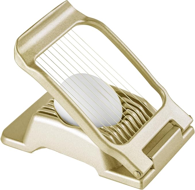 Egg Slicer for Hard Boiled Eggs, Stainless Steel Wire, Multipurpose Heavy Duty Aluminium Egg Cutter for Egg, Salads, Sandwiches, Strawberries, Mushrooms, Soft Cheese, Fruit, Gold