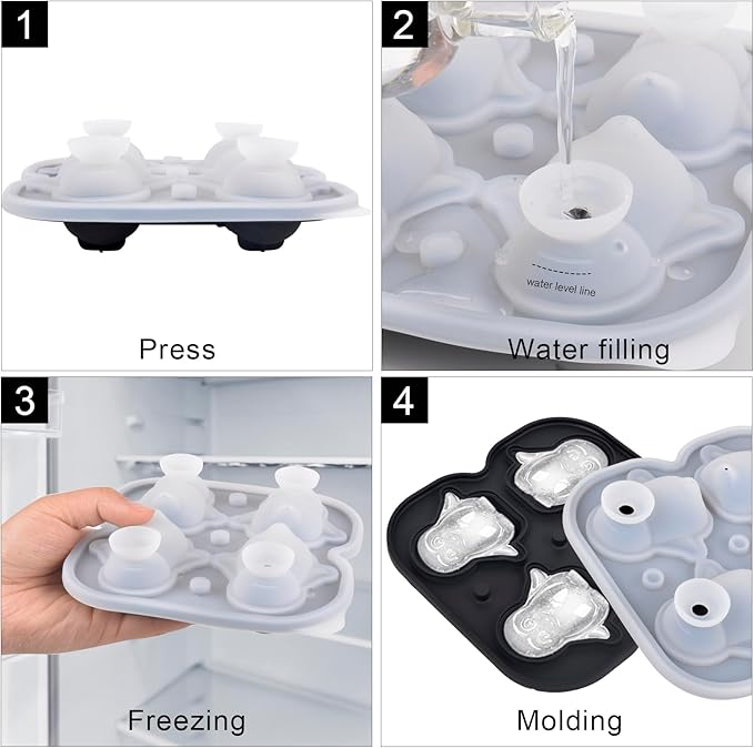 Penguin Ice Cube Tray Mold - 3D Penguin Shape Ice Cube Trays, Cute Ice Cube Molds for Whiskey Bourbon, 4-Hole Large Fun Shapes Ice Cube Trays, Funny Penguin Gifts for Penguin Lovers Women Men