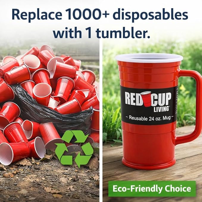 Red Cup Living 24Oz Party Mug Glass Tumbler- Reusable Unbreakable st patricks day accessories & spring break essentials Drinkware, Big Grip Tumbler,Root Beer Float Glasses - Pack of 2