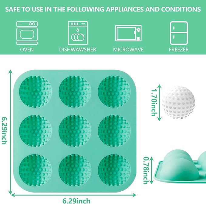 Zorazio Golf Ball Chocolate Mold, Silicone Golf Ball Mold for Cake Pops, 9-Cavity 3D Golf Ball for Chocolate, Ice Cube (Golf Mold Small)