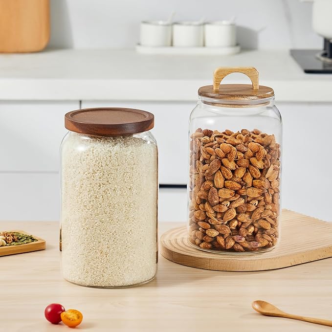 Sweejar Large Glass Candy Jars with Wooden Lids, 1 Gallon Glass Jar with Lid, Sugar/Flour Storage Containers, Big Glass Canisters with Airtight Lid