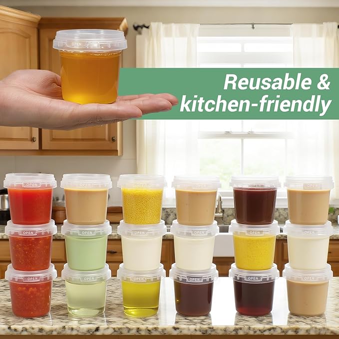 ASEVAT Airtight Clear Plastic Bucket with Lid, Ice Buckets for Parties, Reusable Ice Cream Tub with Handle, Food Storage Container, Food Grade Freezer and Microwave Safe for Sauce, Soup (5 OZ/6 PACK)
