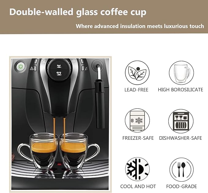DINGPAl 4 Pack Double Wall Glass Coffee Mugs, 12 oz Walled Insulated Cappuccino Mug Heat Resistant Borosilicate Glass Coffee Cups with Handle and Spoon for Latte, Espresso, Americano, Hot/Cold Drink