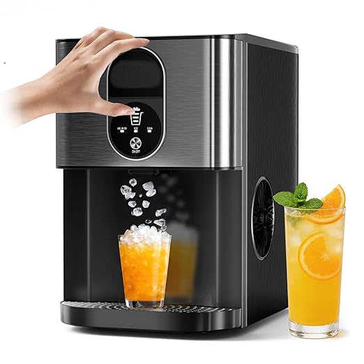 Kndko Nugget Ice Makers Countertop, 44lbs/24H Pebble Ice Machine with Self-Cleaning Dispenser, Soft Chewable Pellet Ice, 3.3lbs Storage for Home/Kitchen/Office/Party, Black