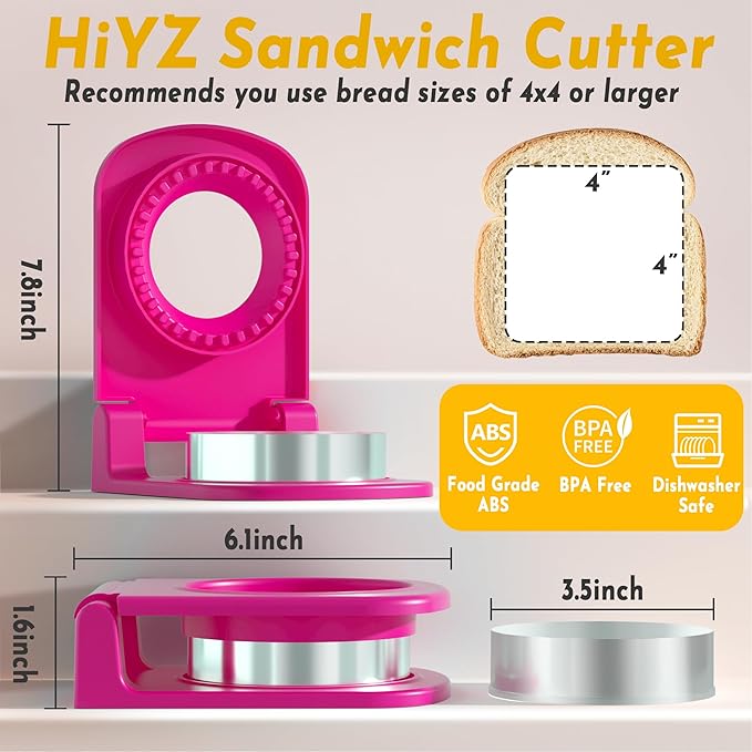 HiYZ Sandwich Cutter and Sealer - Stainless Steel Decruster Sandwich Maker - Peanut Butter and Jelly Crustless Sandwich Bread Pancake Maker Cookie Cutter for Kids Children Boys Girls