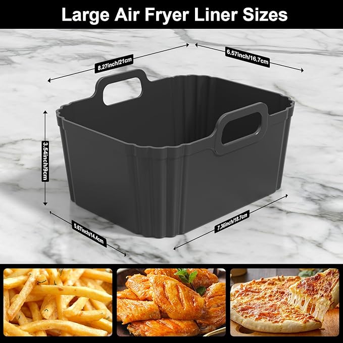 10QT Large Thickened Silicone Air Fryer Liners 2 Pack for Ninja Foodi Dual Zone DZ550 DZ401 DZ550GY DZ302, Reusable 2-Basket Trays, 6-in-1 DualZone Airfyer Accessories