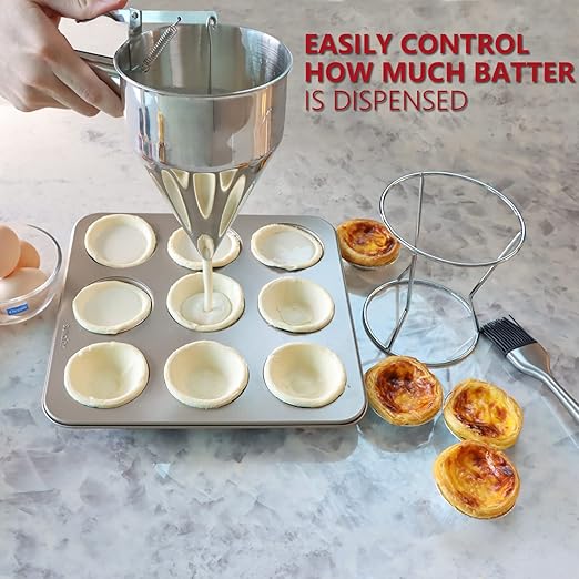 KAYCROWN Pancake Batter Dispenser, 1200ml Stainless Steel Funnel Cake Dispenser with Stand and Basting Brush, Great for Cupcakes, Waffles, takoyaki or Any Baked Goods, Batter Funnel Dispenser