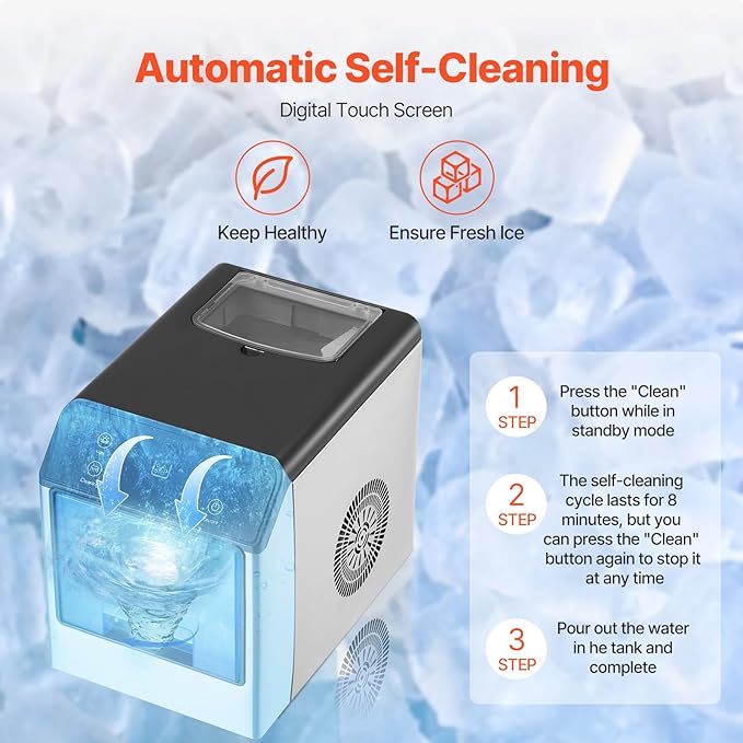 VEVOR Nugget Ice Maker - 33lbs Pebble Ice Maker & Self-Cleaning Features for Home or Office