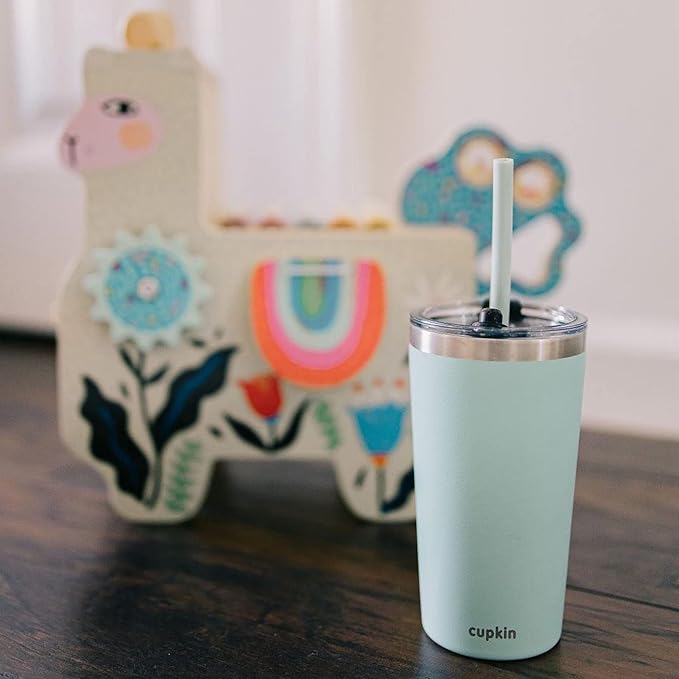 CUPKIN Stainless Steel Insulated Tumbler with Lid and Straw, 20 oz Stainless Steel Cups, Set of 2 Travel Coffee Mug for Adults, Iced Coffee Cup with Lid, Tumbler for Travel (Peach + Teal)