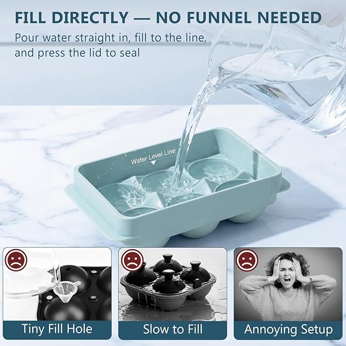 WIBIMEN Large Ice Cube Molds, Big Round Whiskey Ice Cube Trays for Freezer, Easy to Fill & Release, Whiskey Bourbon Cocktail(1.9In*6 Balls- Blue/2 Pack)