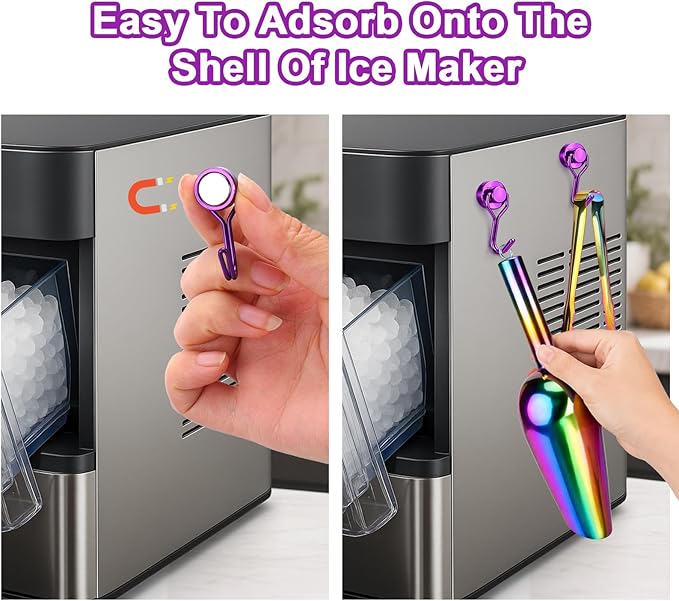 Stainless Steel Ice Scoop for Freezer with Magnetic Hook - Ice Scoop for GE Profile Opal 2.0 Nugget Ice Maker, for Kitchen Bar Party Accessories (6OZ- Colorful)