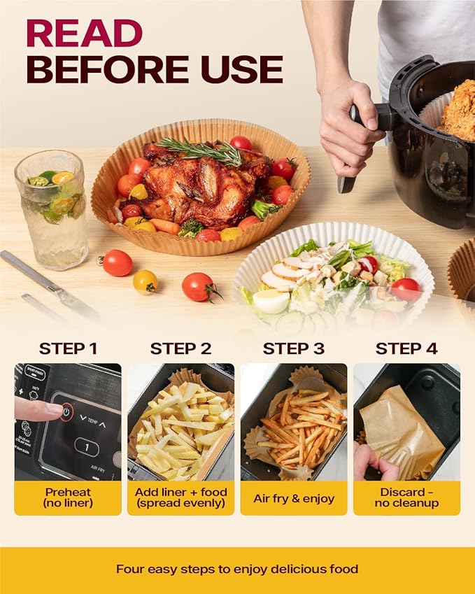 Katbite Air Fryer Liners Disposable - 8 inch Square Non-Stick Airfryer Paper Liners with Recipe Fridge Magnet, Unbleached Parchment Paper for 5 to 8 Qt Basket, Easy Cleanup, 130pcs