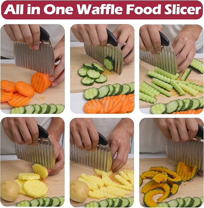 Hendiy Onion Holder for Slicing and Large Crinkle Cutter French Fry Cutter, Onion Slicer Veggie Chopper, Tomato Slicers Potato Wavy Chopper, Kitchen Food Slicer（One Onion Slicers & One Potato Cutter）