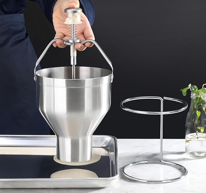 New Star Foodservice Pancake Batter Dispenser with Stand, Commercial 18/8 Stainless Steel Batter Dispenser for Pancakes, Waffles, Portion Control, Silver