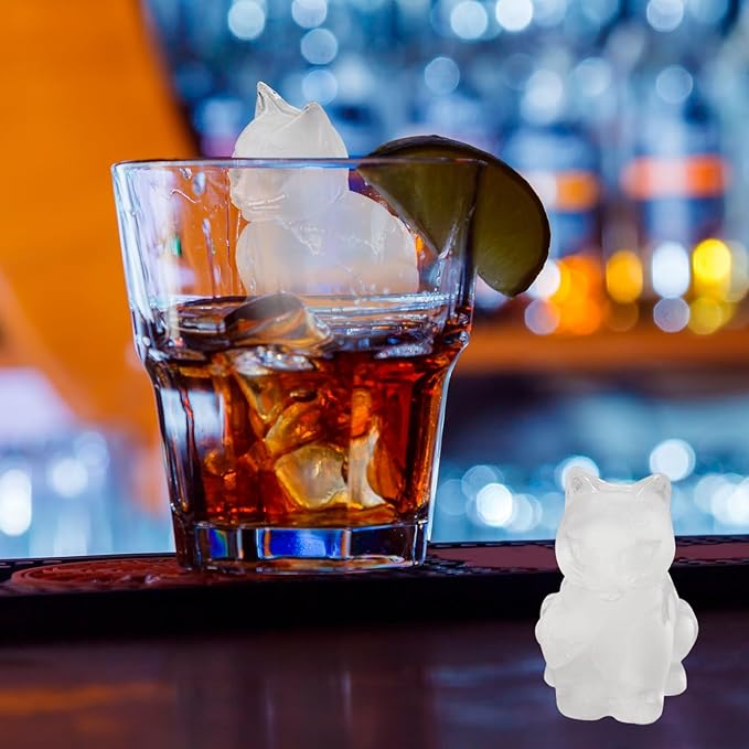 Cat Ice Cube Tray Mold - 3D Cat Shape Ice Cube Trays, Cute Ice Cube Molds for Whiskey Bourbon, 4-Hole Large Fun Shapes Ice Cube Trays, Funny Cats Gifts for Animals Lovers Women Men