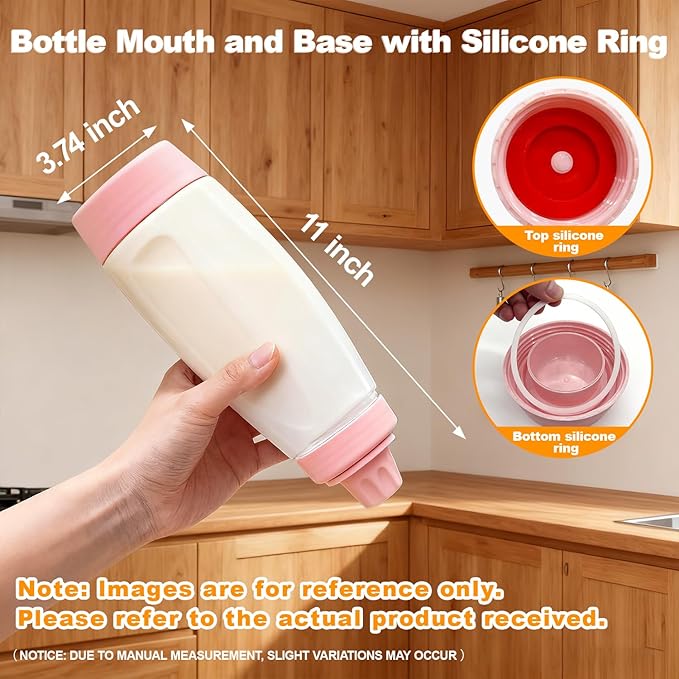 Pancake Batter Dispenser Bottle Kit - 4.5-Cup Pancakes Mixer with Shaker Ball Stainless Steel Whisk and Brush,Squeeze Tool for Pink Kitchen Accessories Gifts