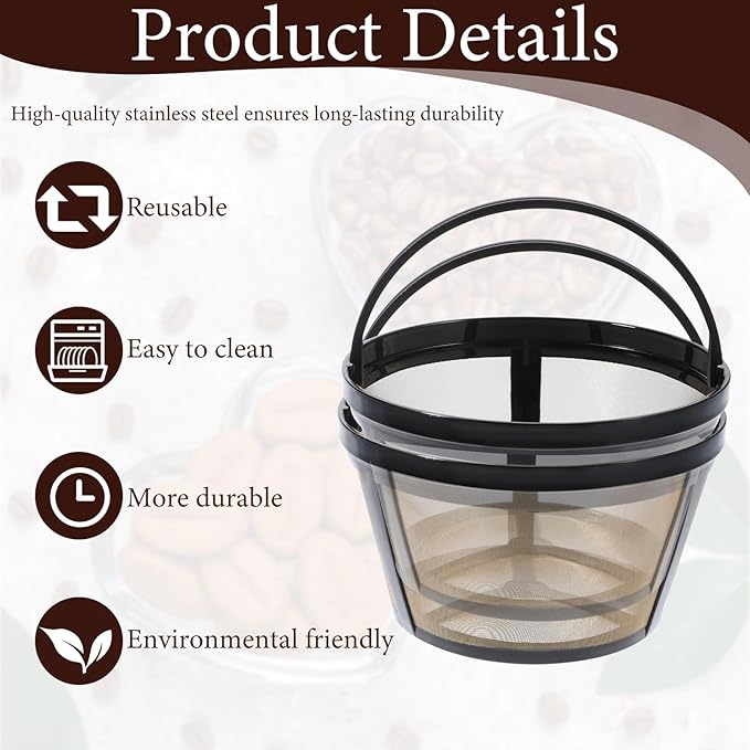 JJUNW 2Pack Reusable 8-12 Cup Basket Coffee Filter Replaces your Paper Coffee Filters, BPA Free