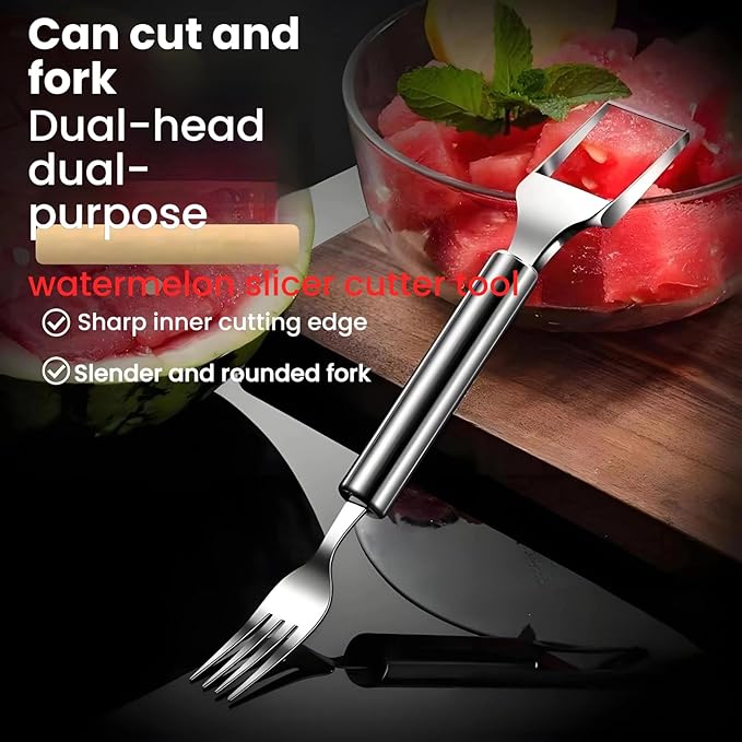 Watermelon Fork Slicer Cutter 2-in-1 watermelon cutter 2Pcs Stainless Steel Watermelon Slicer Tool Portable Fruit Cutter Kitchen Gadgets for Camping Picnics Home Use