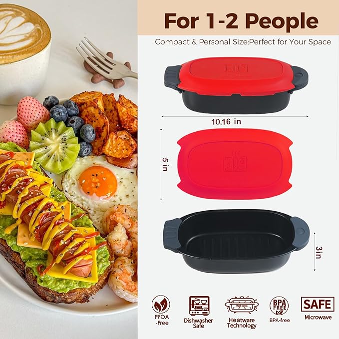 MKYSAIL Quick-Heat Microwave Grill Pan & Bacon Cooker | The Perfect Kitchen Addition for Single Servings & Fast Family Sides.Compact Multi-Use Microwave Cookware with Lid for Chicken, Veggies,Pancakes | Dishwasher Safe,Portable for Kitchen, RV, Dorm, O...