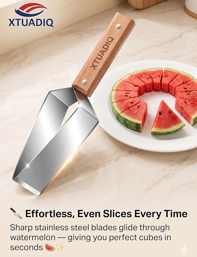 Stainless Steel Watermelon Slicer, 2026 New Triangle Watermelon Cutter, Stainless Steel with Wooden Handle for A Wide Variety Watermelon, Cantaloupe, Honeydew, Apples, and More (3pcs)