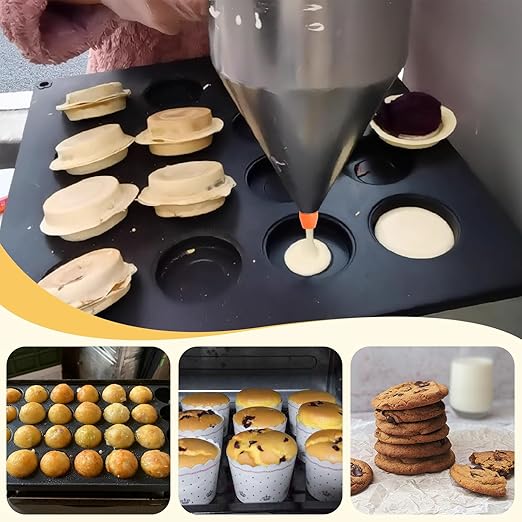 MYFULLY Pancake Batter Dispenser Funnels with Stand | Stainless Steel Funnel Cake Dispenser with Stand Great for Cupcakes, Takoyaki or Any Baked Goods (1200 ML/40 OZ/5 Cups,with 4Pcs Nozzles)