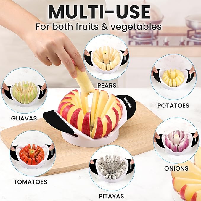 SCHVUBENR 16-Blade Apple Slicer and Corer - 4.72 Inch Sharp Stainless Steel Apple Cutter - Professional Apple Divider Tool for Quick Slices - Easy to Use & Clean - Slice Fruits with Ease - Black