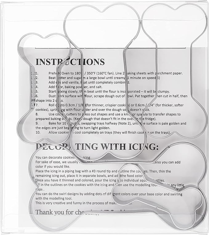 Dog Bone Cookie Cutters Set of 5 – Stainless Steel Sandwich Cutters & Biscuit Molds for Kids – Sturdy for Cookies, Sandwiches – Small to Large Sizes 2.32" to 4.8" – Food Grade