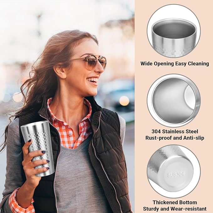 Metal Cup, 19 oz Insulated Tumbler, 8 Pack Double Wall Unbreakable Stackable Water Tumblers Premium Insulated Stainless Steel Cups Drinking Glasses for Home Travel Camping Outdoor