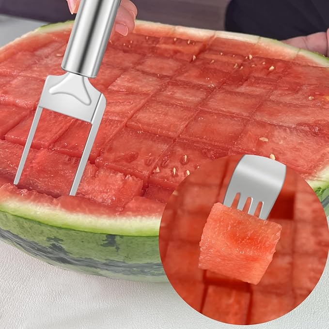 Velaco 2-in-1 Watermelon Cutter and Fork, 9.5 Inch Stainless Steel Fruit Cutter Slicer Tool - 1 PCS