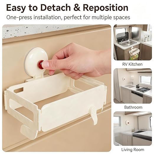 Folding Trash Bag Holder, Removable Suction Cup Kitchen Trash Can Hanging Rack, Collapsible Garbage Bag Holder, Wall Mount Space Saving Towel Hanger for Kitchen/Bathroom/RV/Cabinets/Dorm Room