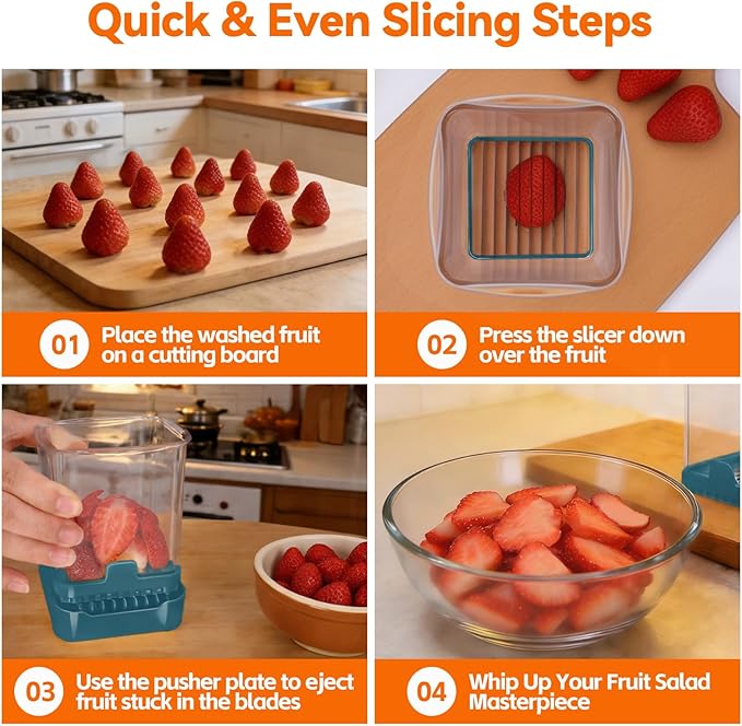 3-in-1 Strawberry Banana & Egg Slicer Cup | Detachable Fruit Cutter with Push Plate for Effortlessly Safe Slicing | Quick Meal Prep & Snacks Kitchen Gadget (Blackish green)