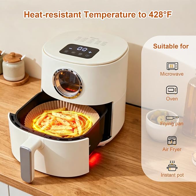 Air Fryer Liners, 100Pcs Round Parchment Paper, Cooking Non-Stick air fryer accessories, Frying Pan, Oil-proof Air Fryers for 2-4 QT Air Fryer Baking Roasting Microwave(6.5"Round)