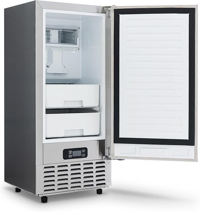 Newair 15" Undercounter Nugget Ice Maker, Pebble Ice Maker Producing 66 lbs. Daily, Built-in or Freestanding in Stainless Steel, Sonic Ice Makers for Home, Bar, Restaurant