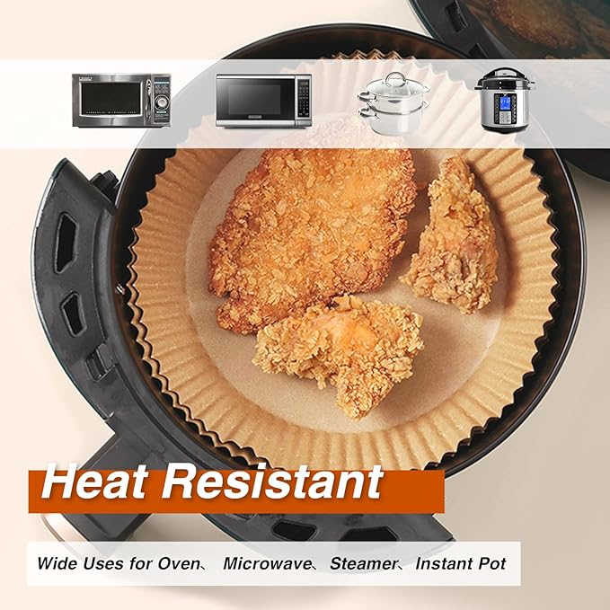 Air Fryer Liners, 100Pack Round Air Fryer Liners Disposable, Cooking Non-Stick Air Fryers Accessories, Frying Pan, Oil-proof Air Liners Disposable for 5-8 QT Baking Roasting Microwave(8"Round)