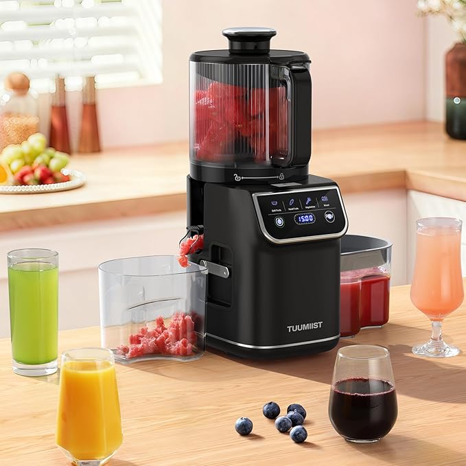 TUUMIIST 3-in-1 Cold Press Juicer Machine, Smart Touch Masticating Juicers for Whole Fruit & Vegetable, 6.5" Wide Chute Slow Juicer for Nut Milk & Sorbet, High Yield, 100oz Large Capacity, Easy Clean