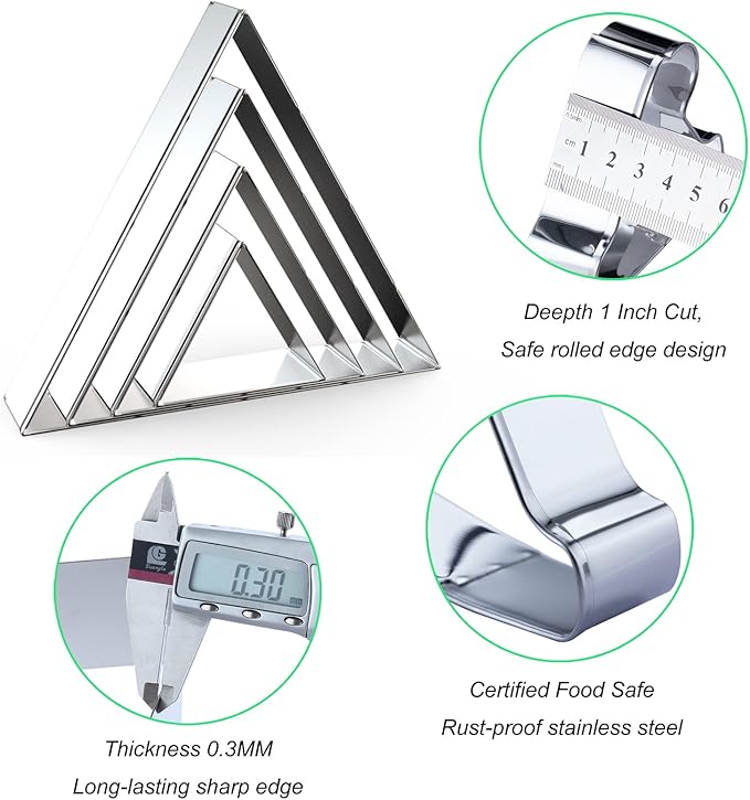 Equilateral Triangle Cookie Cutter Set Large - 5 Inch, 4 Inch, 3 Inch, 2 Inch - Geometric Frame Plaque Cookie Cutters Shapes Molds - Stainless Steel