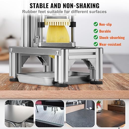 VEVOR Commercial French Fry Cutter with 4 Replacement Blades, 1/4" and 3/8" Blade Easy Dicer Chopper, 6-wedge Slicer and 6-wedge Apple Corer, Lemon Potato Cutter for French Fries with Extended Handle