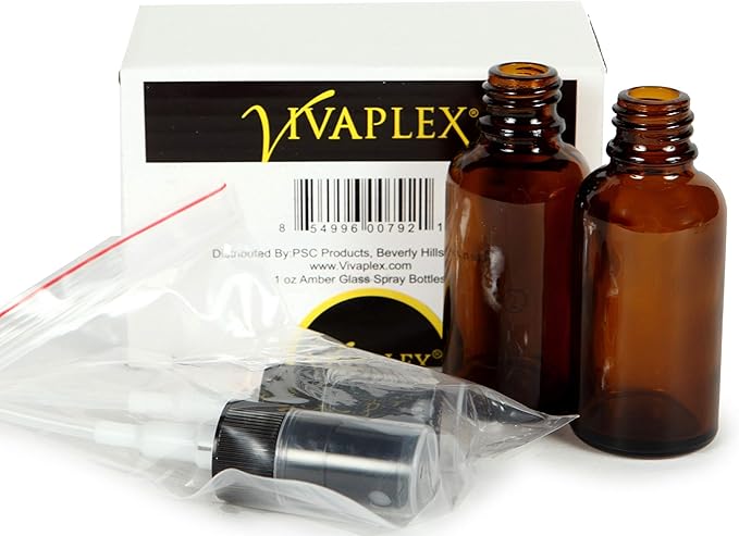 Vivaplex, Amber, 1 oz Glass Bottles, with Black Fine Mist Sprayers - 2 pack