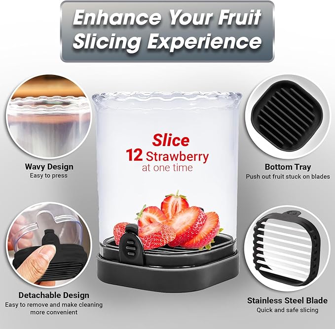 Fruit Cutter and Chopper – Cup Slicer for Strawberry, Grape, Banana, Mushroom, Kitchen Gadget for Fruits and Vegetables, Compact Slicing Tool (Black)