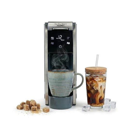 Hamilton Beach FlexBrew Advanced 4-in-1 Single Serve Hot & Iced Coffee Maker with Removable 45 oz. Water Reservoir, Use Pod Packs and Grounds, Fast Brewing, LED Touchscreen, Blue