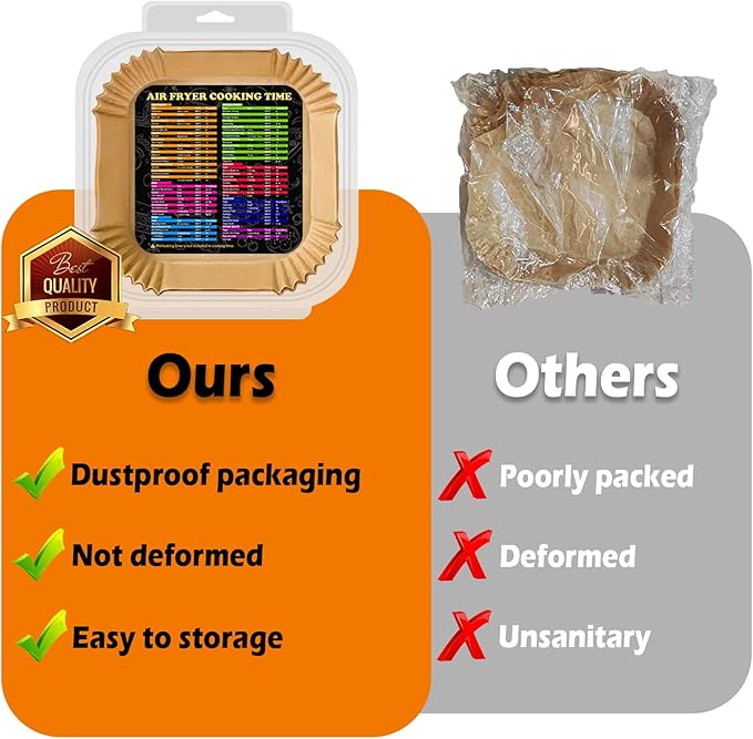 Air Fryer Liners Disposable, Large Airfryer Liners 10 Inch Square, Non-stick Air Fryer Paper Liners Oil Resistant, Waterproof Air Fryer Parchment Paper Liners for Roasting Microwave